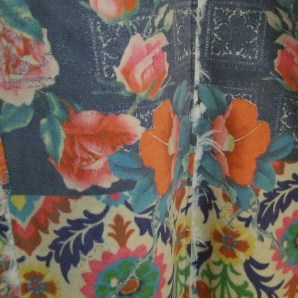 Johnny Was Colorful Floral Patchwork Jacket with Cream Fur - Picture 4 of 5